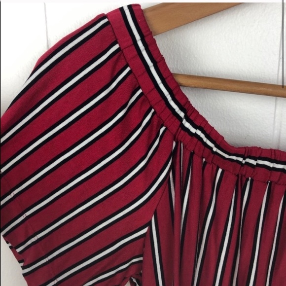 Loft Red, black & white stripe off Shoulder Top - Picture 3 of 8